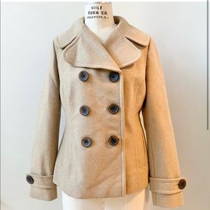 Banana Republic Short Wool Pea Coat Tan Beige